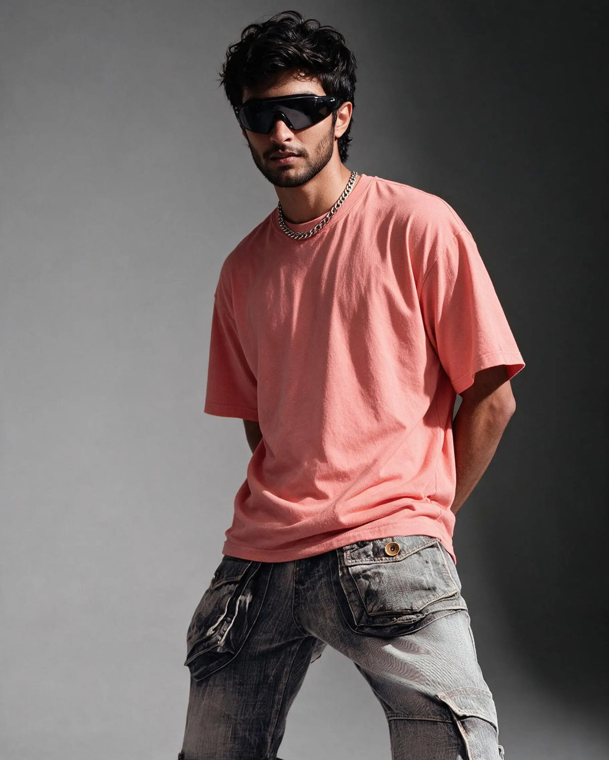 Peach oversized drop-shoulder t-shirt, front view